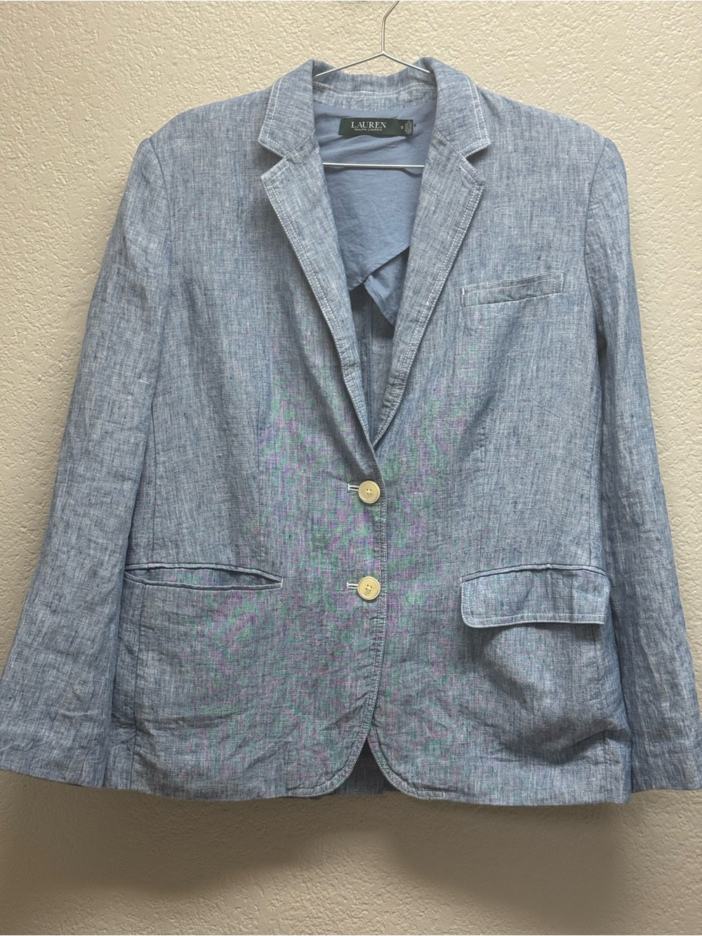 Lauren Ralph Lauren Light Blue Linen Blend Blazer pit 21” X 28”